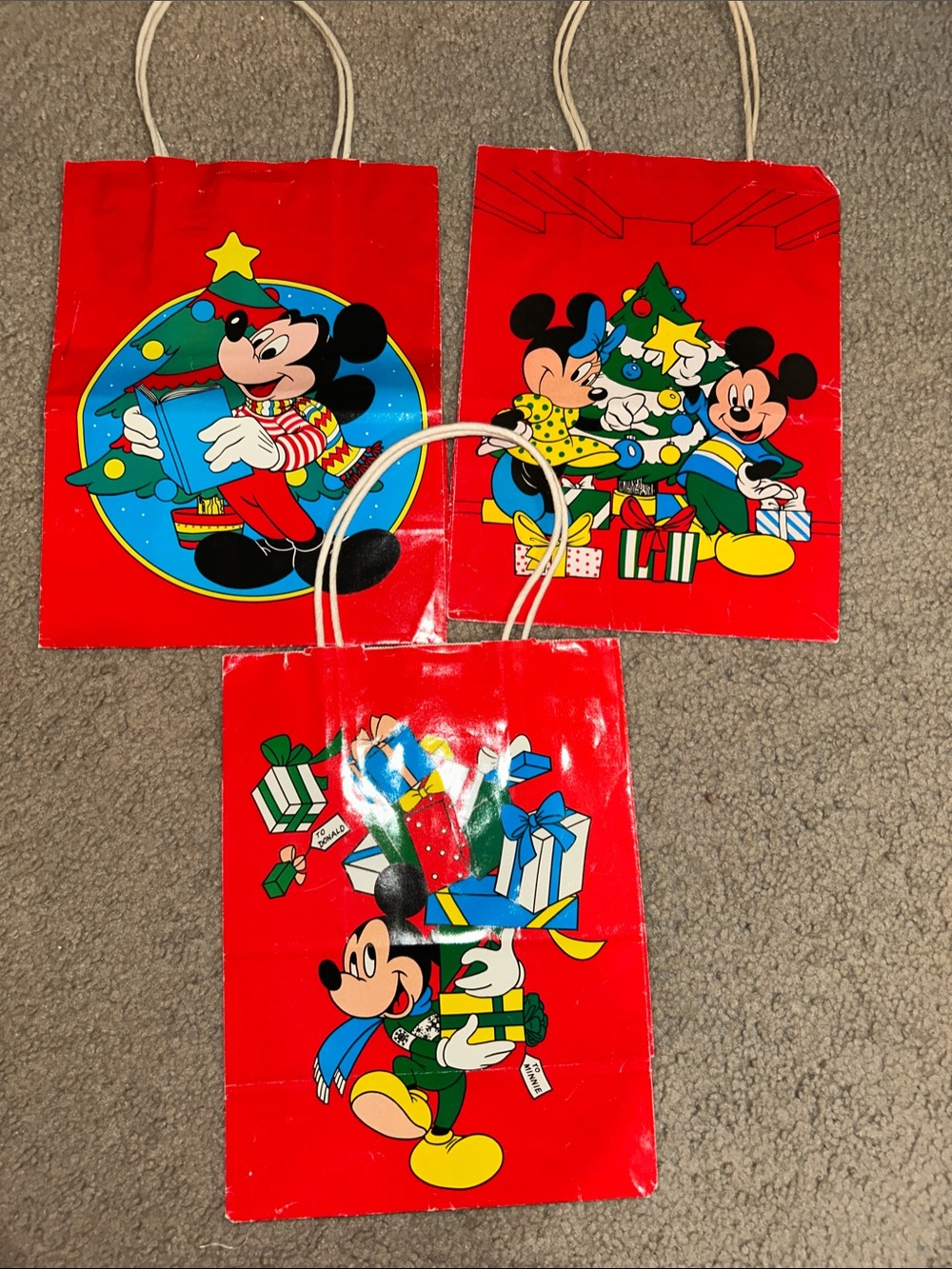 Vintage Disney Red Mickey Mouse Holiday Gift Bags- Set of 3